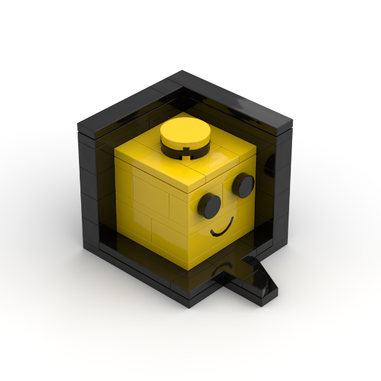 The icon for BrickLink Studio. A lego minifigure head (yellow cube with connector on top, eyes and a mouth), surrounded by a black box.