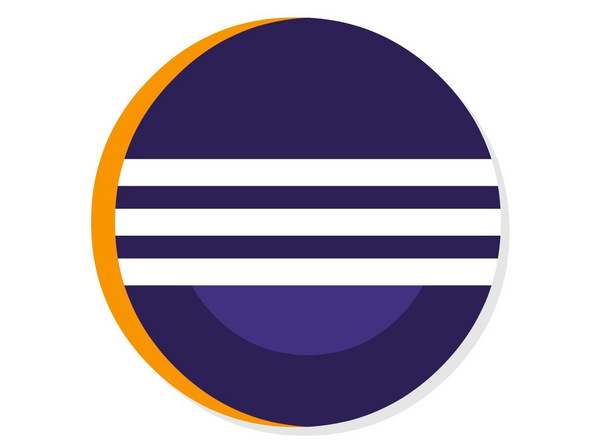The icon for Eclipse. A purple circle with a sliver of orange on the left side and three white strips running horizontally down the center.