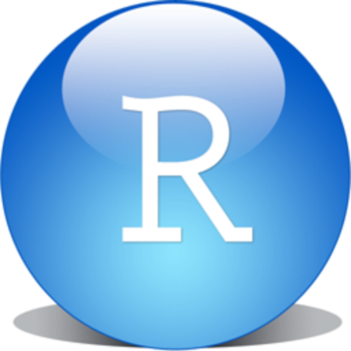 The RStudio icon. A shiny blue globe with a white "R" in the center.