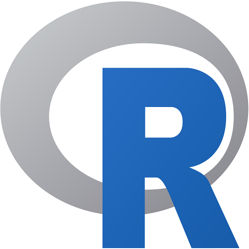 The icon for R. A blue "R" with an egg shaped ellipse behind it.