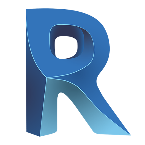The icon for Autodesk Revit. A three dimensional, beveled blue "R".