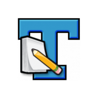 The icon for Textpad. A blue "T", in front of it a notepad and number 2 pencil.